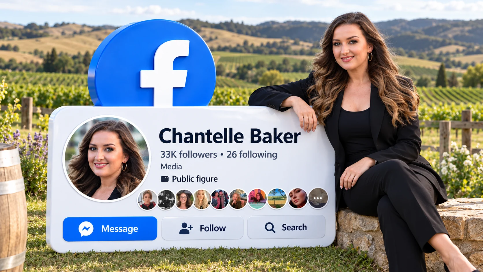 Vineyard Facebook profile concept with a vineyard landscape and profile mock-up